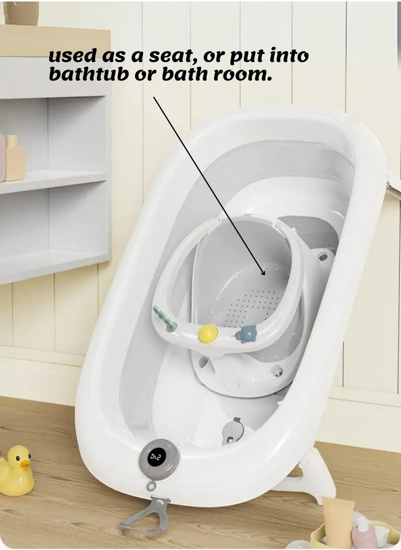 Baby Bath Seat with Safety Guardrail – 3 Fun Toys, 4 Suction Cups, Compact & Portable Bath Chair – Ideal for Bathtub or Bathroom