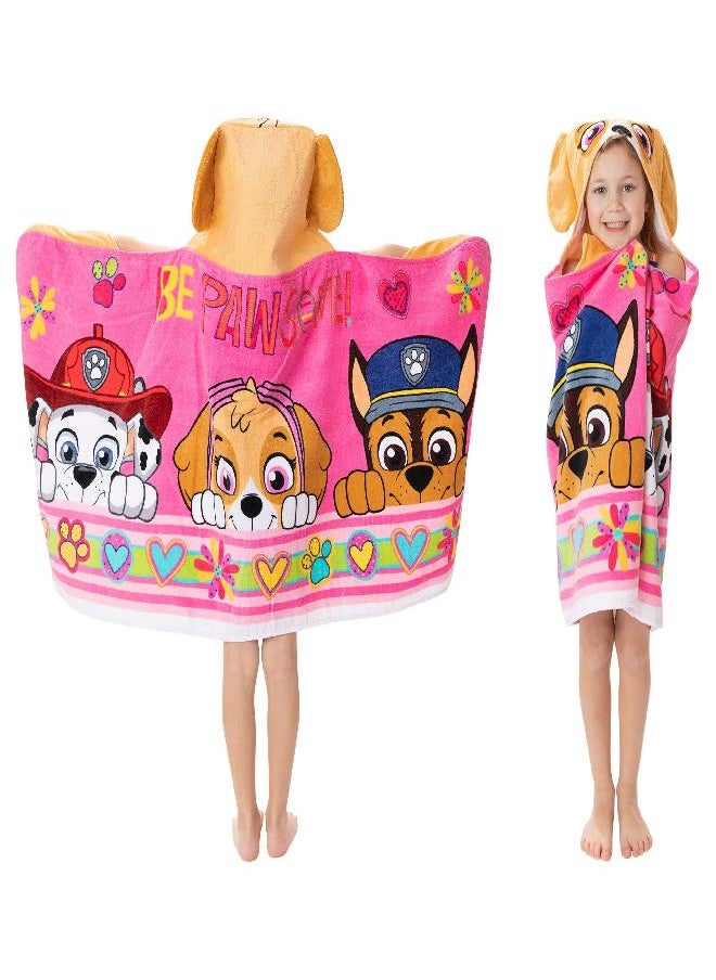 Paw Patrol Pink Bath/Pool/Beach Soft Cotton Terry Hooded Towel Wrap, 24
