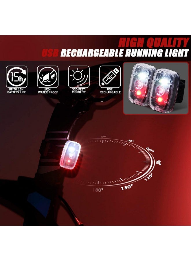 Led Safety Running Lights For Runners Usb Rechargeable Bike Rear Tail Light Clip On Strobe Running Lights With 5 Lighting Modes Blinking Walking Dog Lights For Night Cycling Hiking Kid Pet (6 Pieces)