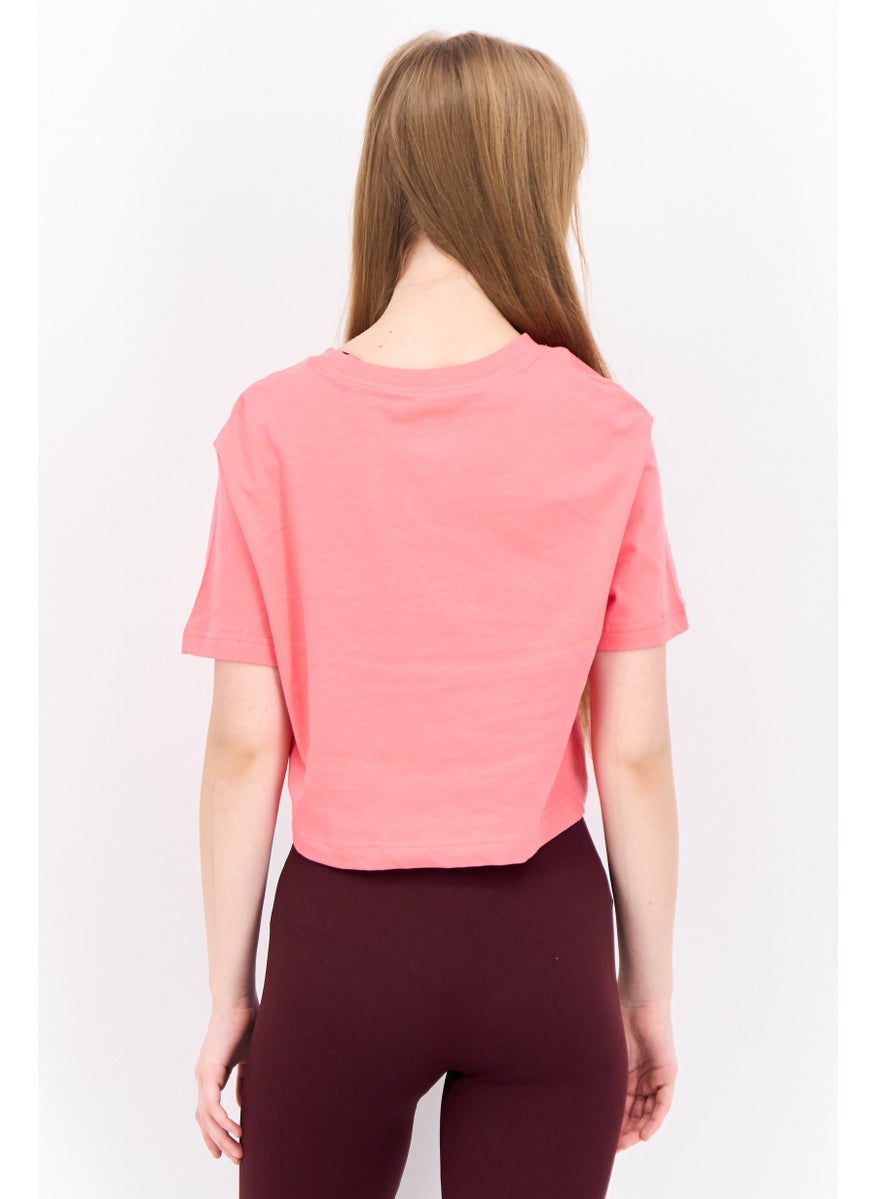 Women Loose Fit Short Sleeves Outdoor Crop T-Shirt, Pink