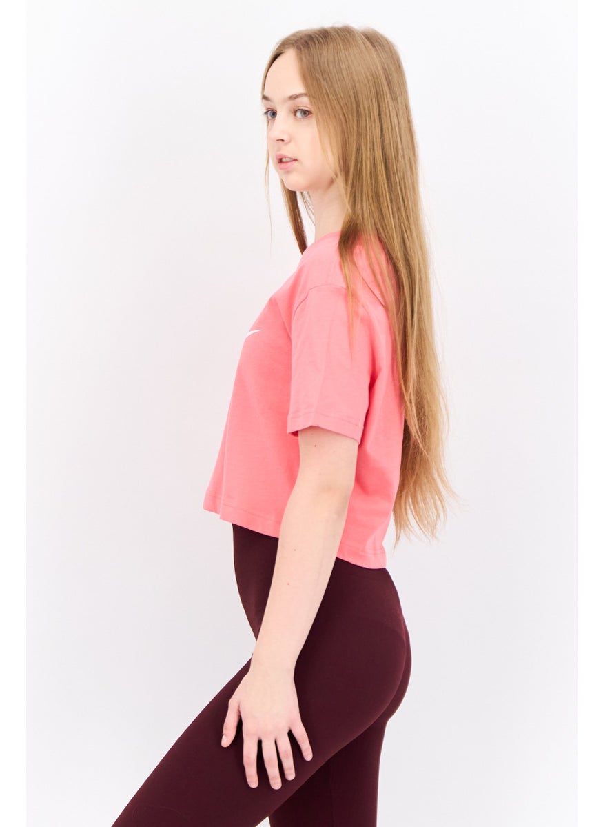 Women Loose Fit Short Sleeves Outdoor Crop T-Shirt, Pink