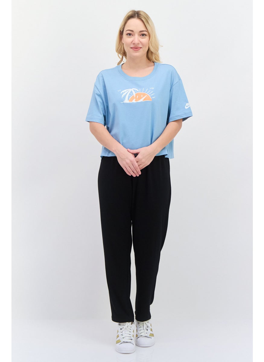 Women Sportswear Fit Short Sleeves Training Top, Light Blue