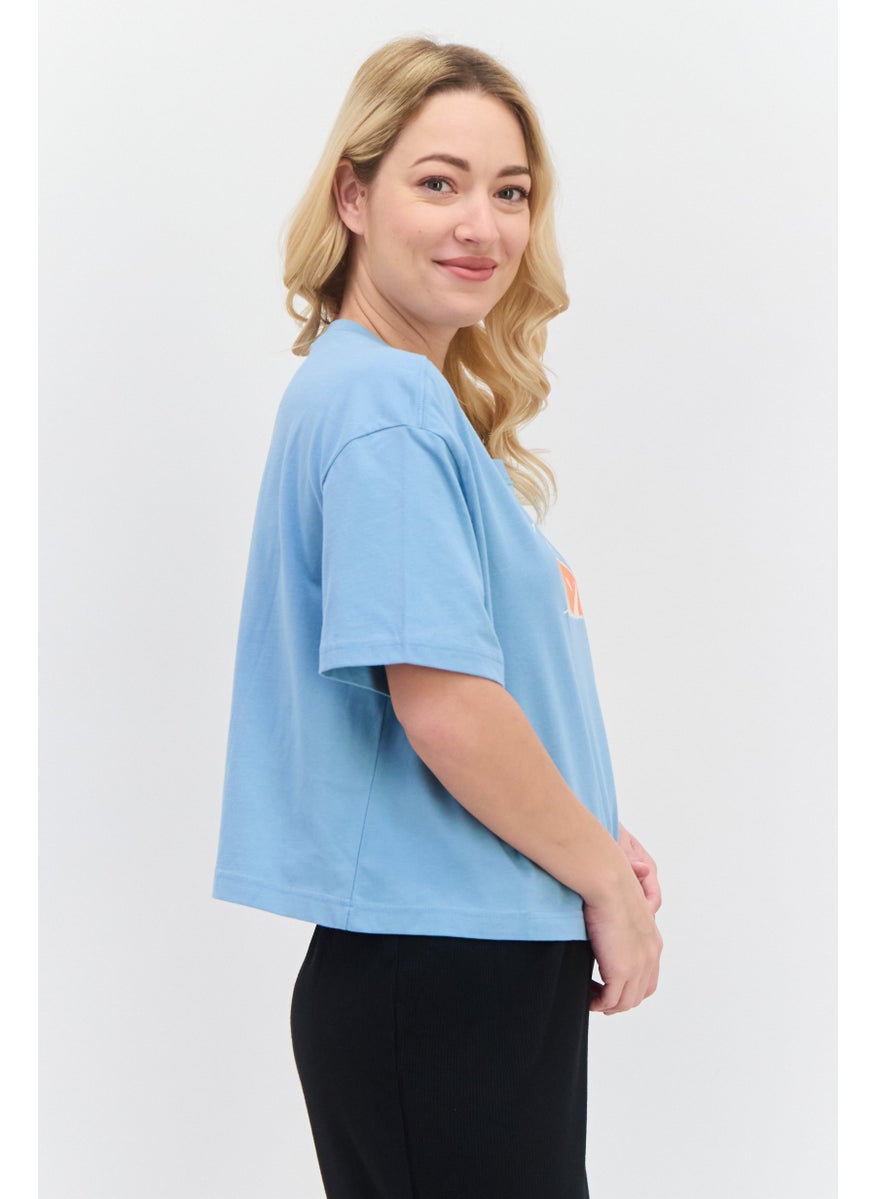Women Sportswear Fit Short Sleeves Training Top, Light Blue