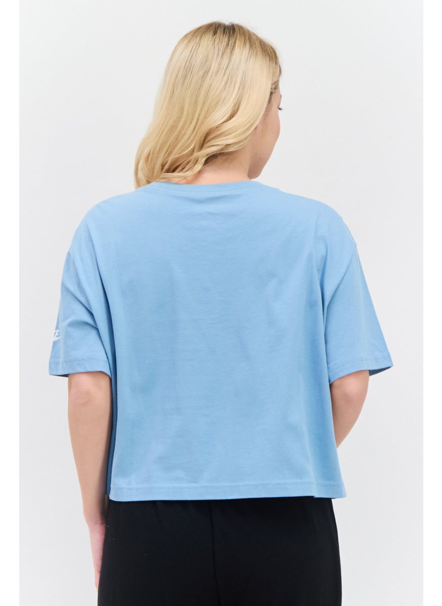 Women Sportswear Fit Short Sleeves Training Top, Light Blue