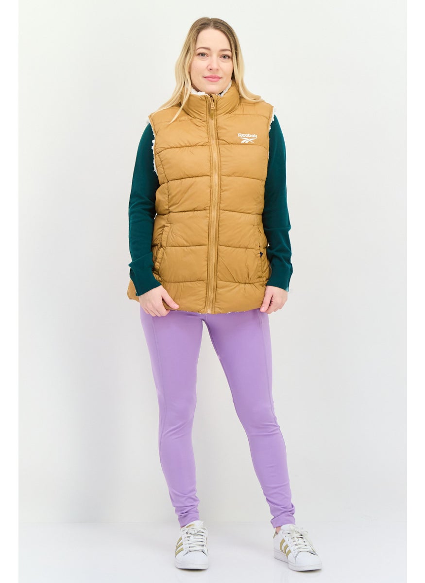 Women Sportswear Fit Reversible Sleeveless Outdoor Jacket Vest, Brown