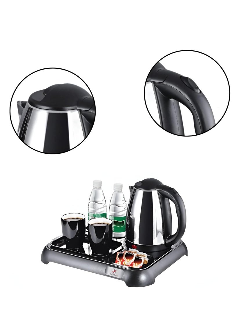 Electric Kettle Set, 1.2L – Compact Travel Kettle with 2 Ceramic Cups for Hotel or Home Use.