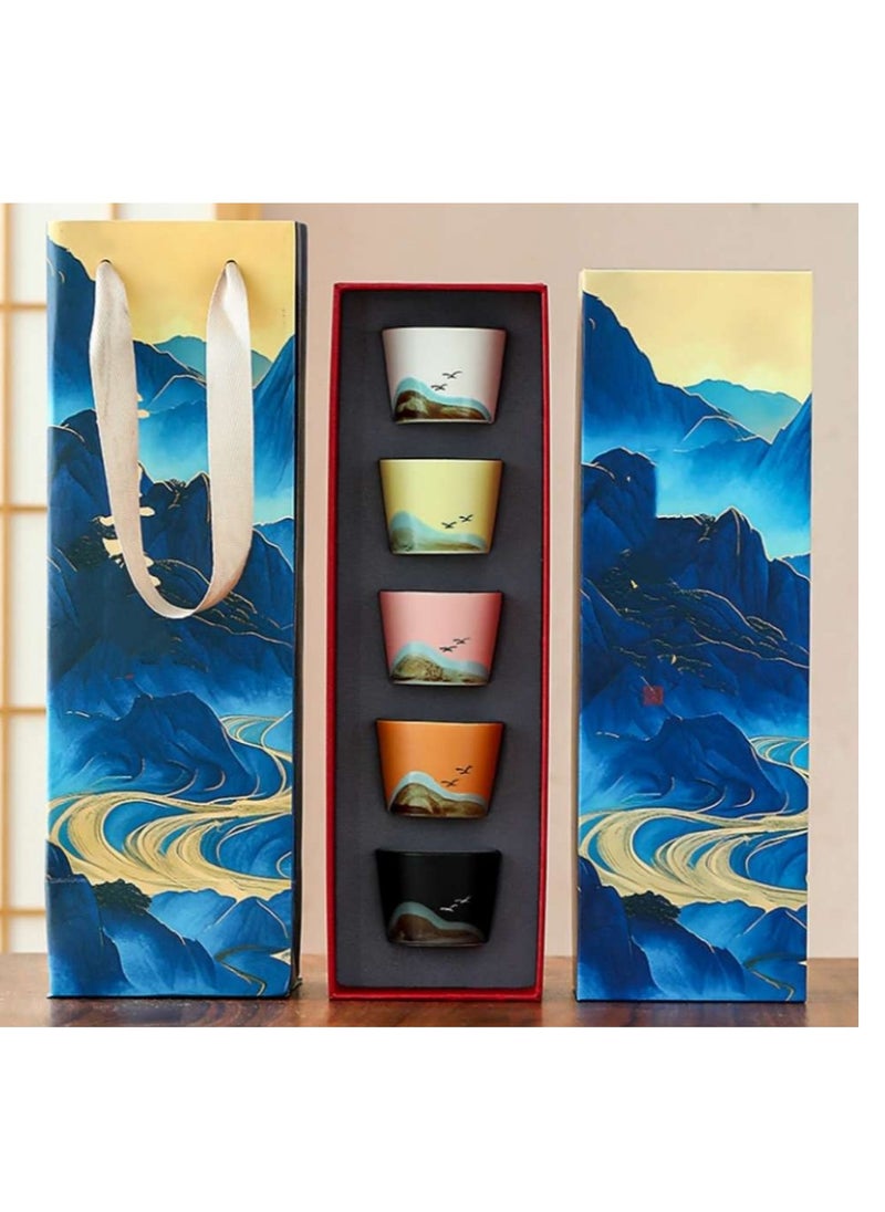 Set Of 5 Tea Cup, Turkish Coffee Cup ,Arabic Coffee Cup  Mountain View Pattern