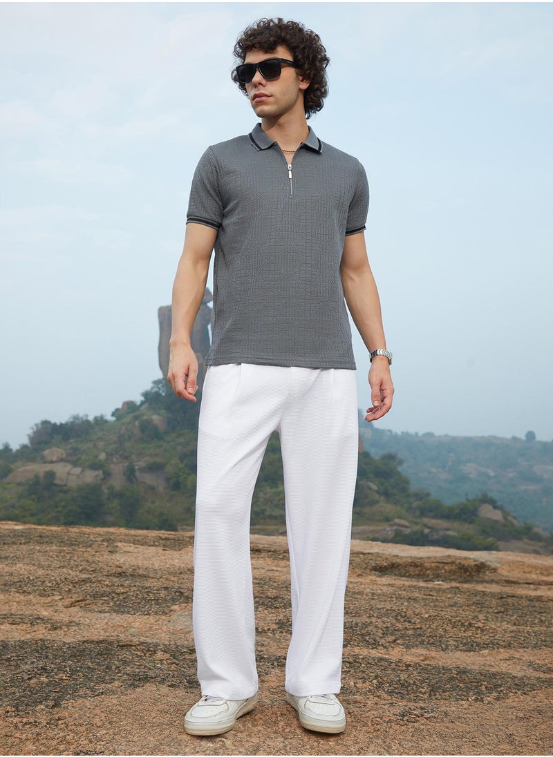 Men's Moon Grey Oblique-Stripe Polo T-Shirt