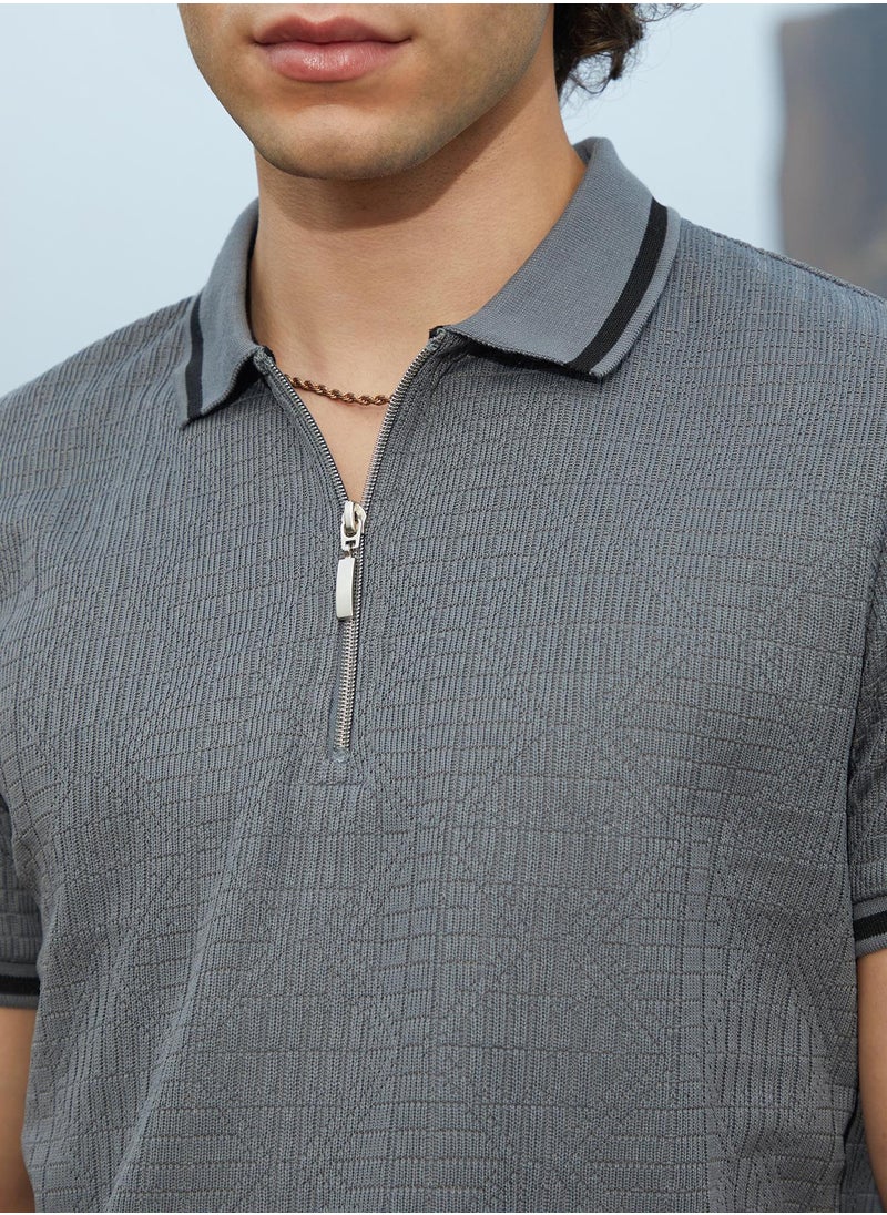 Men's Moon Grey Oblique-Stripe Polo T-Shirt