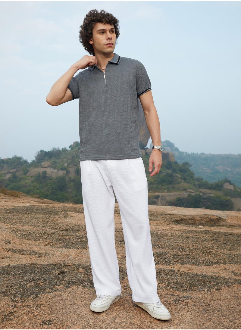 Men's Moon Grey Oblique-Stripe Polo T-Shirt