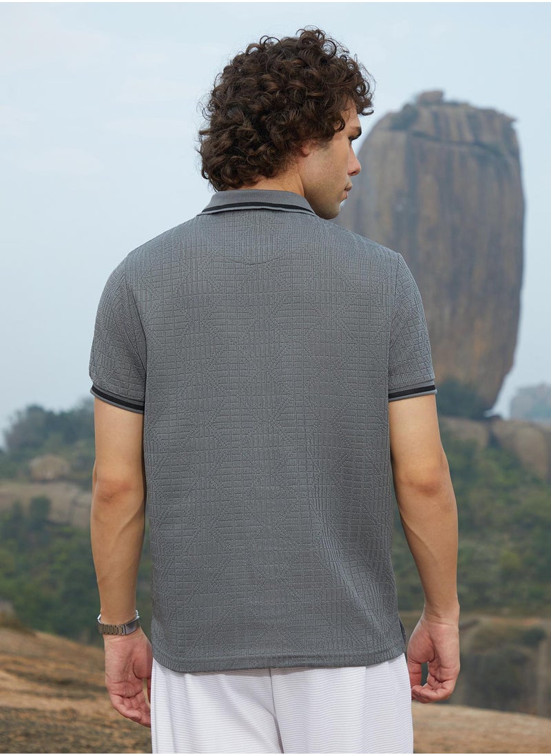 Men's Moon Grey Oblique-Stripe Polo T-Shirt