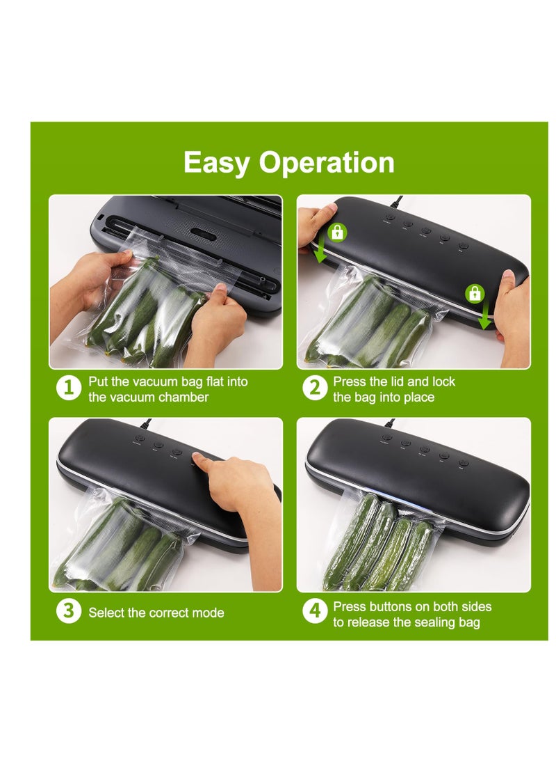 Vacuum Sealer Machine, Automatic Food Vacuum Sealer, One-touch Sealing Vacuum Vac Pack Machine, Suitable for Sous Vide Cooking Dry & Moist Foods (Black)