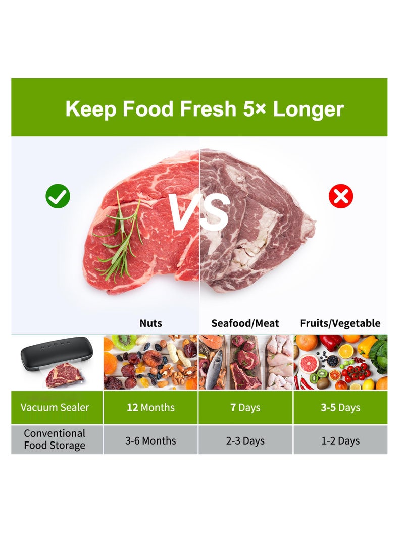 Vacuum Sealer Machine, Automatic Food Vacuum Sealer, One-touch Sealing Vacuum Vac Pack Machine, Suitable for Sous Vide Cooking Dry & Moist Foods (Black)