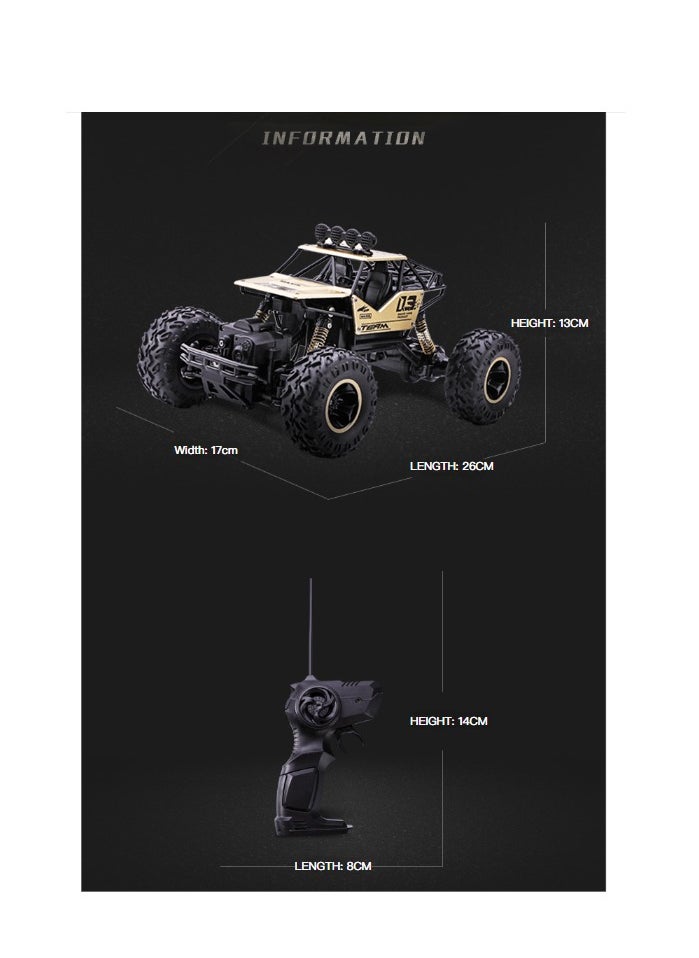Alloy off-road 4x4 charging RC car high-speed bigfoot climbing racing climbing car suitable for 7+   26cm x 17cm x 13cm, gold car