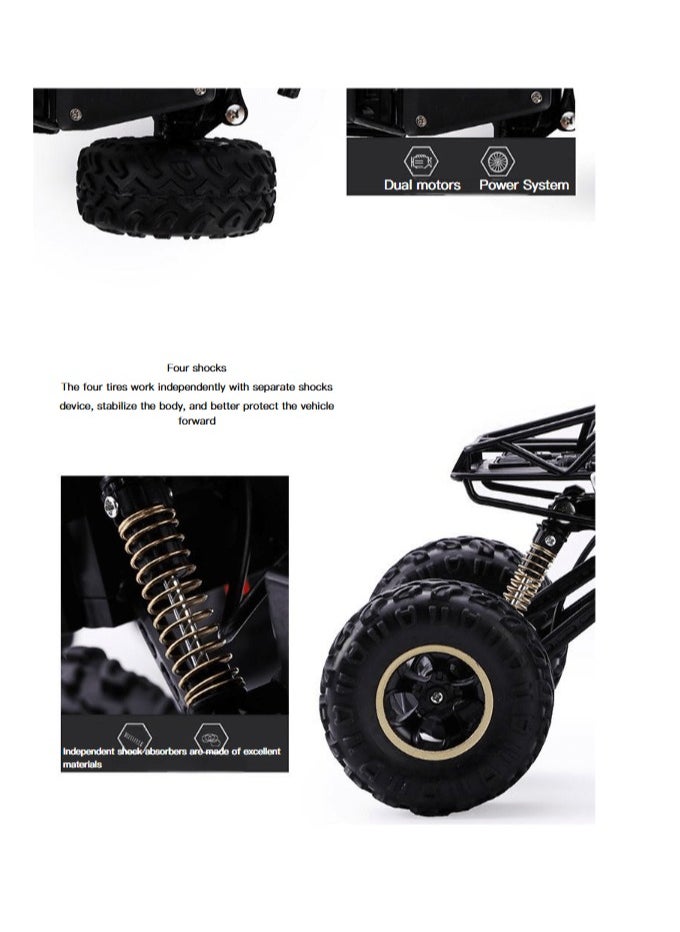 Alloy off-road 4x4 charging RC car high-speed bigfoot climbing racing climbing car suitable for 7+   26cm x 17cm x 13cm, black car