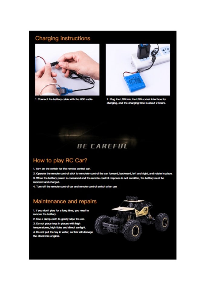 Alloy off-road 4x4 charging RC car high-speed bigfoot climbing racing climbing car suitable for 7+   26cm x 17cm x 13cm, black car