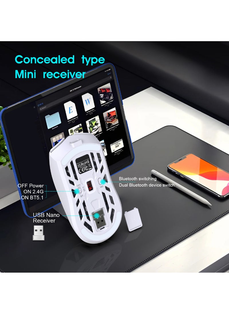 Wireless Gaming Mouse,Tri-Mode Bluetooth/2.4G/Wired Mouse, 6 Buttons with Adjustable 10000 DPI, BT5.1 Rechargeable RGB Backlight Gaming Mice for PC/Mac/Laptop, Power Digital Display Silent Mice