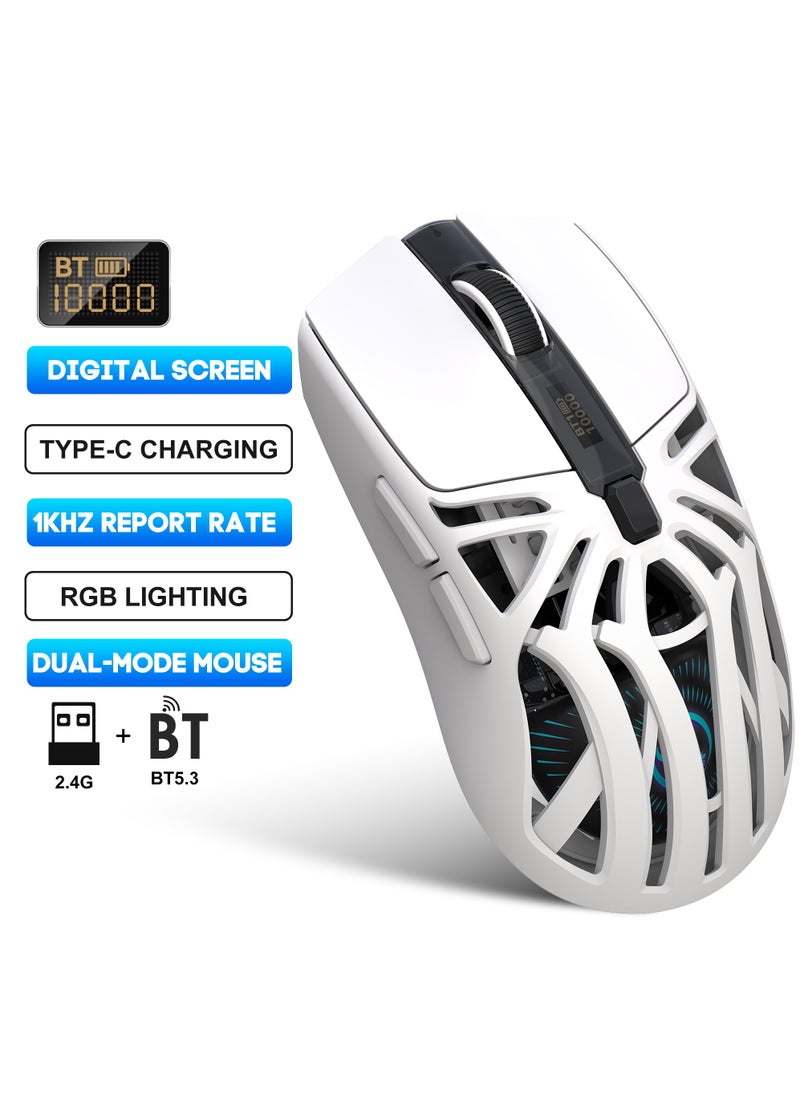 Wireless Gaming Mouse,Tri-Mode Bluetooth/2.4G/Wired Mouse, 6 Buttons with Adjustable 10000 DPI, BT5.1 Rechargeable RGB Backlight Gaming Mice for PC/Mac/Laptop, Power Digital Display Silent Mice
