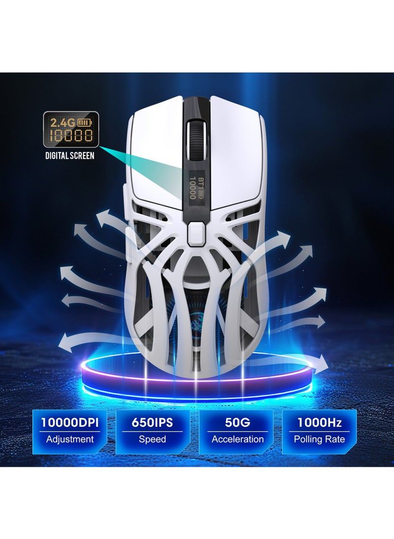 Wireless Gaming Mouse,Tri-Mode Bluetooth/2.4G/Wired Mouse, 6 Buttons with Adjustable 10000 DPI, BT5.1 Rechargeable RGB Backlight Gaming Mice for PC/Mac/Laptop, Power Digital Display Silent Mice