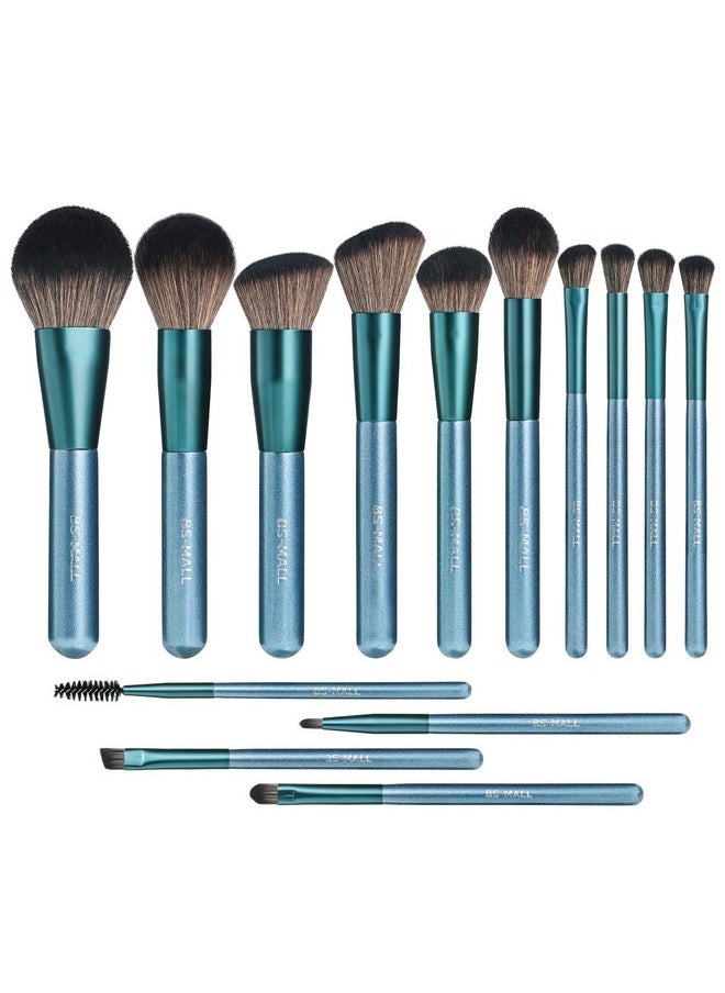 Bs-Mall Makeup Brush Set 14Pcs Premium Synthetic Professional Makeup Brushes Foundation Powder Blending Concealer Eye Shadows Blush Makeup Brush Kit Deep Starry Blue
