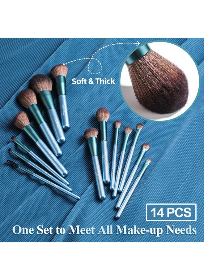 Bs-Mall Makeup Brush Set 14Pcs Premium Synthetic Professional Makeup Brushes Foundation Powder Blending Concealer Eye Shadows Blush Makeup Brush Kit Deep Starry Blue
