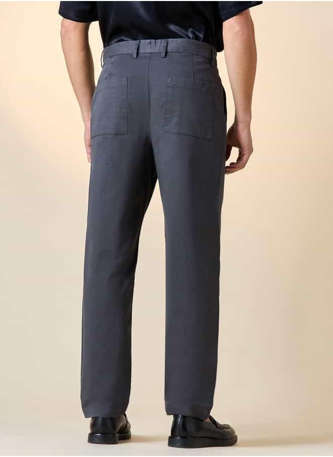 Iconic Regular Fit Mid-Rise Pants with Pockets