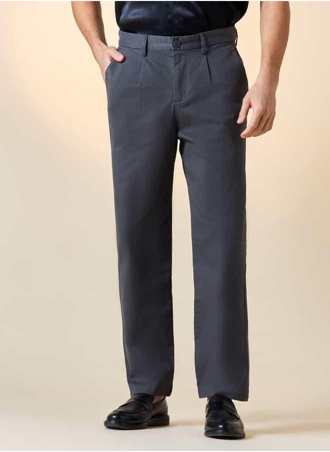 Iconic Regular Fit Mid-Rise Pants with Pockets