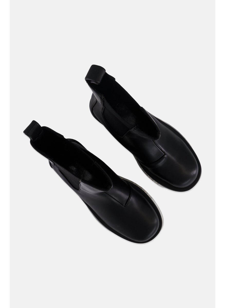 Women Slip On Mid Calf-Length Boots, Black