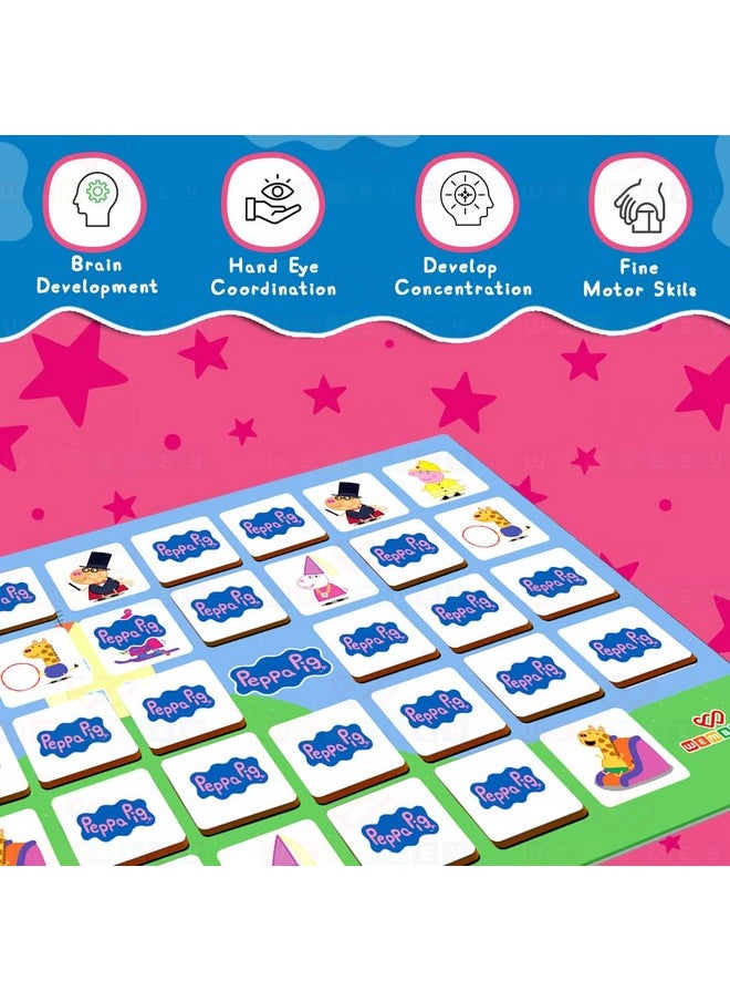 Wembley - Peppa Pig Magnetic Memory Match Game for Kids Family Fun & Fast Children Learning & Educational Brain Memory Game Puzzle 32 Tiles with 64 Picture Icons Birthday Gift for Boys Girls