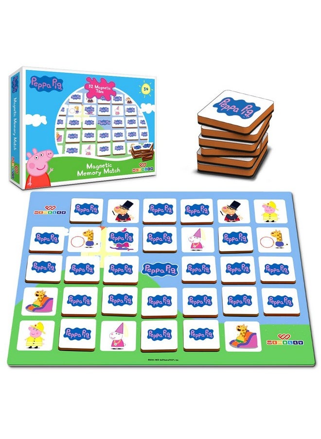 Wembley - Peppa Pig Magnetic Memory Match Game for Kids Family Fun & Fast Children Learning & Educational Brain Memory Game Puzzle 32 Tiles with 64 Picture Icons Birthday Gift for Boys Girls