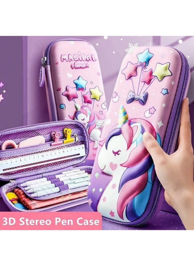 FAMOUS QUALITY Ethylene Vinyl Acetate (Eva) 3D Stylish Unicorn Cover Pencil Compass With Compartments School Supply Organizer For Student, Stationery Box, Cosmetic Zip Pouch Bag - (Multicolor)