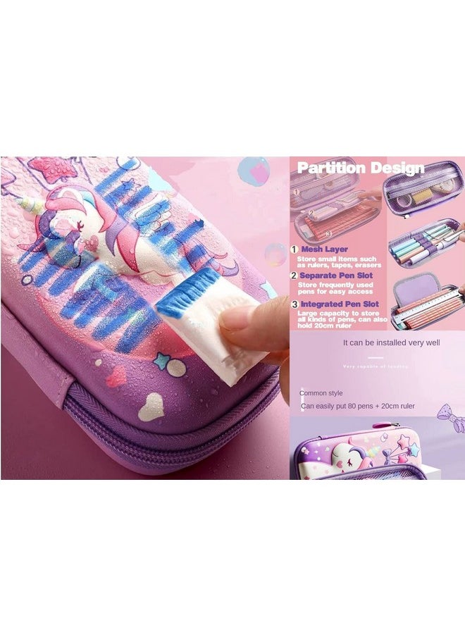 FAMOUS QUALITY Ethylene Vinyl Acetate (Eva) 3D Stylish Unicorn Cover Pencil Compass With Compartments School Supply Organizer For Student, Stationery Box, Cosmetic Zip Pouch Bag - (Multicolor)