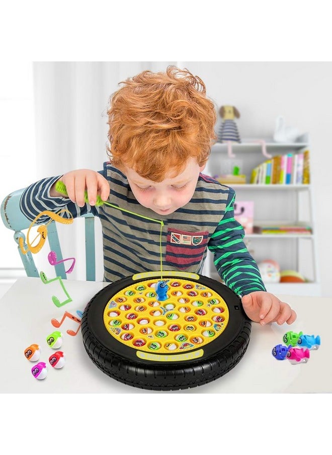 Fishing Game Rechargeable Rotating Board 45 Fishes With Big Round Pond & 4 Catching Sticks Toys For Kids Toddlers Age 3 4 5 6 7 8 For 1-4 Players - Multicolor