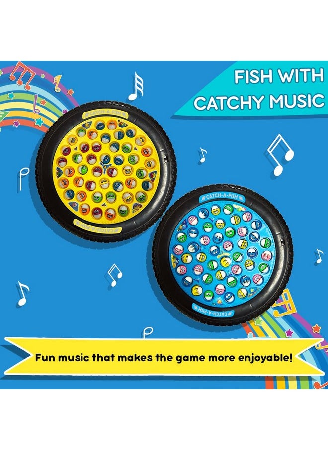 Fishing Game Rechargeable Rotating Board 45 Fishes With Big Round Pond & 4 Catching Sticks Toys For Kids Toddlers Age 3 4 5 6 7 8 For 1-4 Players - Multicolor