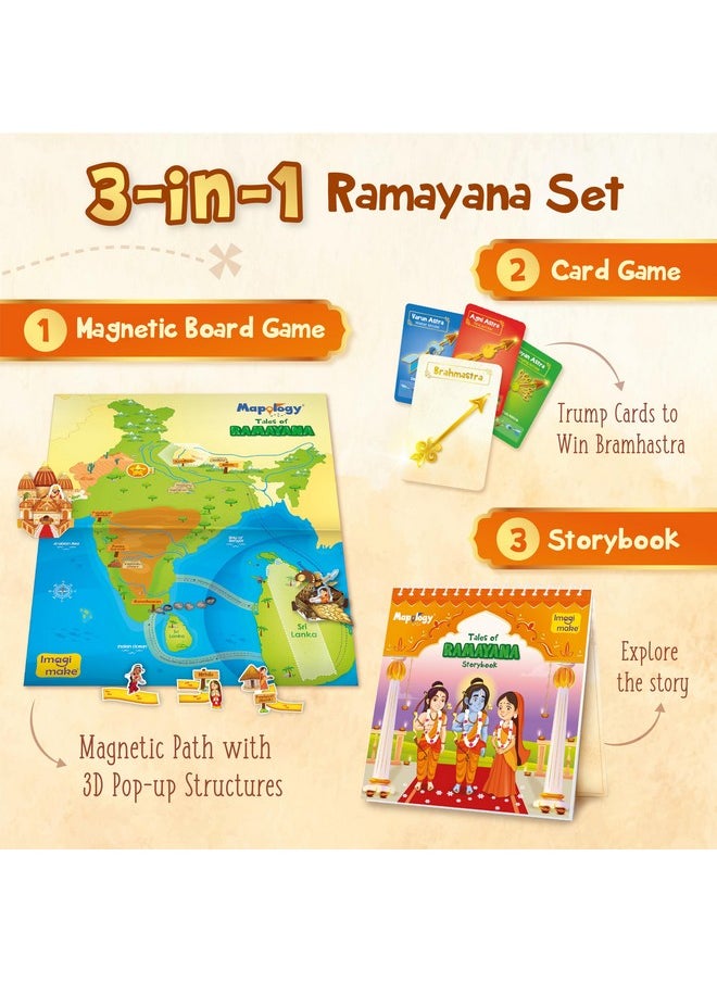 Imagimake Mapology Tales of Ramayana | 3-in-1 Fun Family Board Game | Magnetic Path Puzzle | Ramayana Storybook | Trump Cards| Gifts for Kids Age 8,9,10,11,12