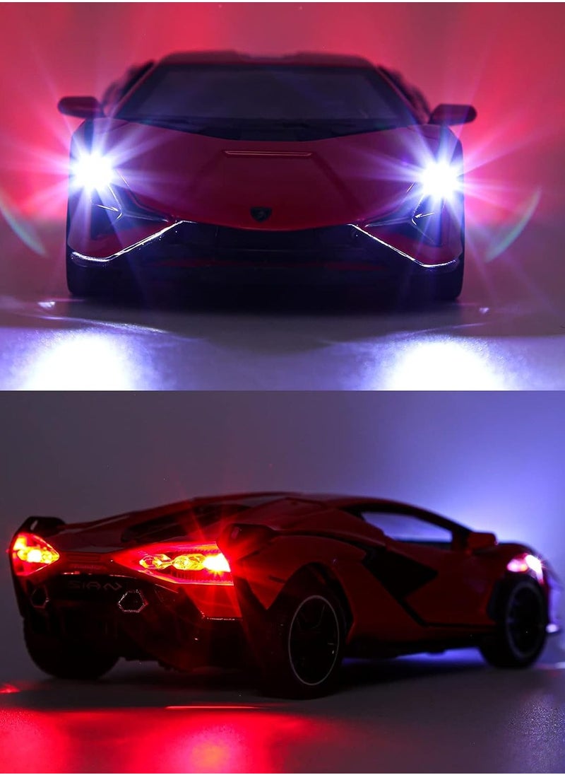 Toy Cars Lambo Sian FKP3 – Metal Model Car with Light & Sound, Pull-Back Toy Car for Boys (Red)