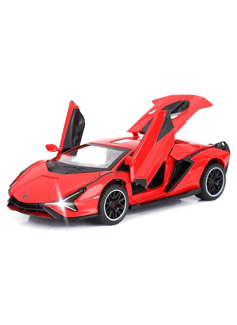 Toy Cars Lambo Sian FKP3 – Metal Model Car with Light & Sound, Pull-Back Toy Car for Boys (Red)