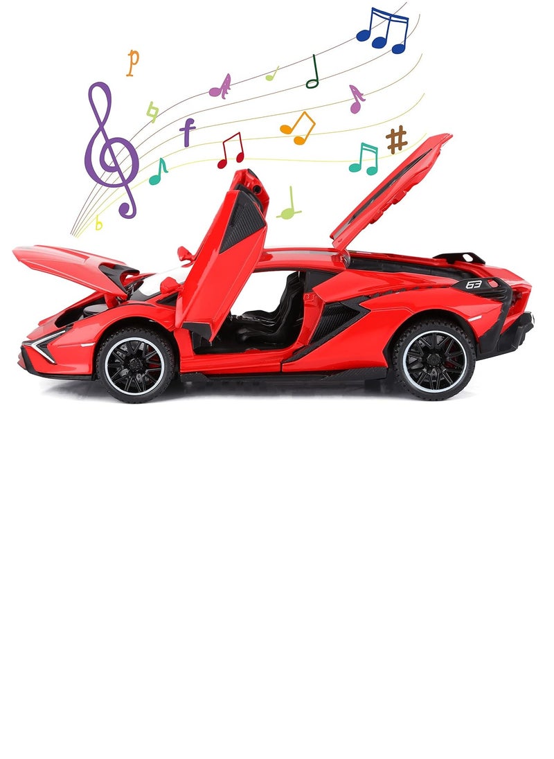 Toy Cars Lambo Sian FKP3 – Metal Model Car with Light & Sound, Pull-Back Toy Car for Boys (Red)