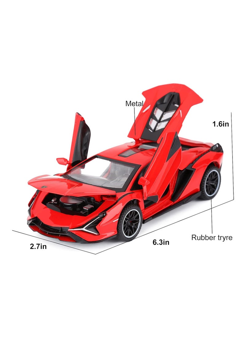 Toy Cars Lambo Sian FKP3 – Metal Model Car with Light & Sound, Pull-Back Toy Car for Boys (Red)