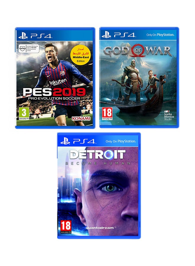 Pro Evolution Soccer 2019 (Arabic) + Detroit Become Human + God Of War - playstation_4_ps4
