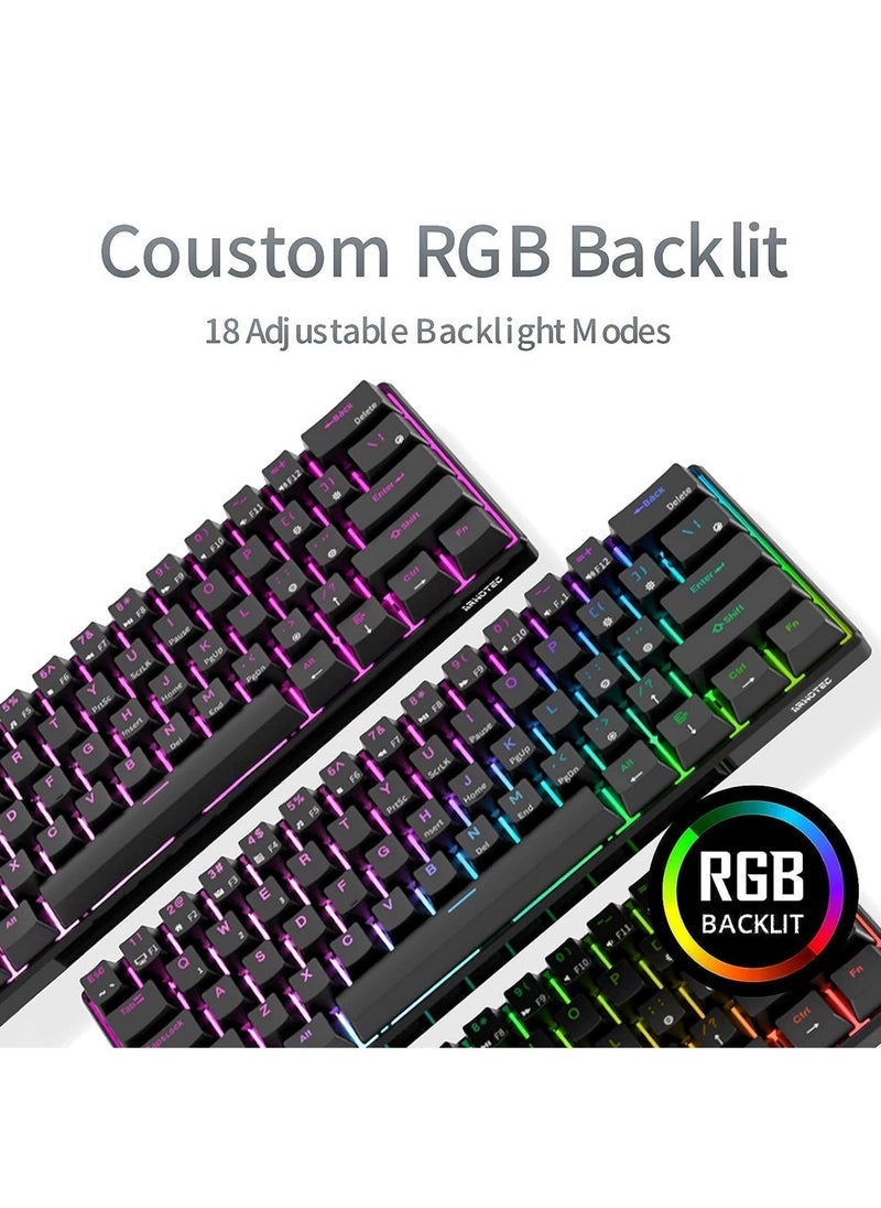 RK61 Tri-Mode 2.4Ghz Wireless/Bluetooth/Wired Mechanical Keyboard, 61 Keys Arabic/English Dual Language Keyboard RGB Brown Switch Gaming Keyboard with Software for Win/Mac