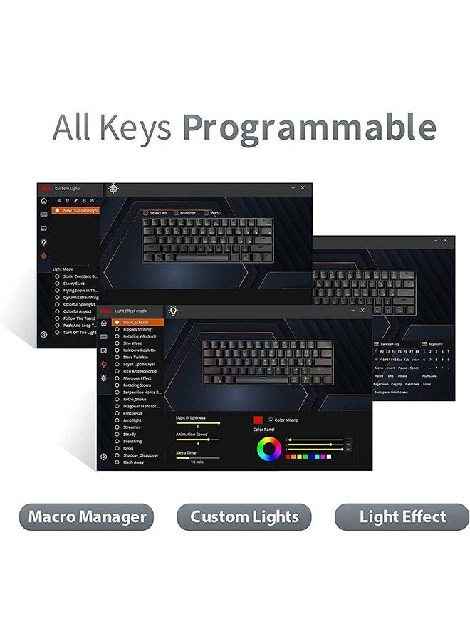 RK61 Tri-Mode 2.4Ghz Wireless/Bluetooth/Wired Mechanical Keyboard, 61 Keys Arabic/English Dual Language Keyboard RGB Brown Switch Gaming Keyboard with Software for Win/Mac