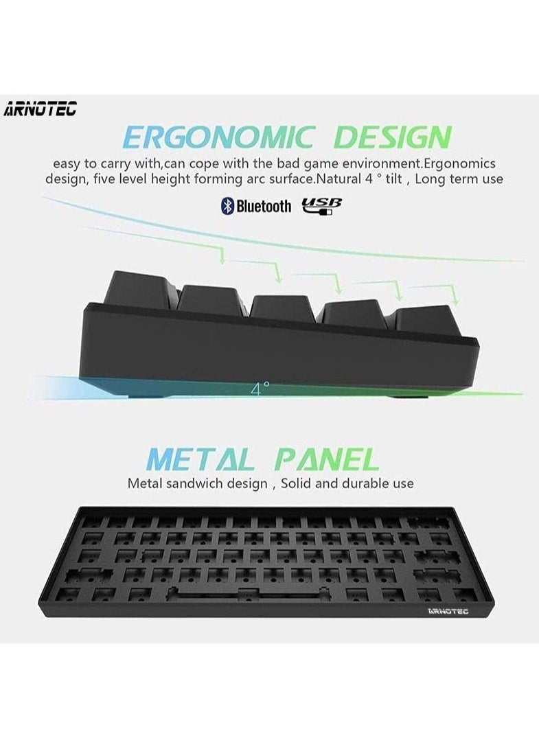 RK61 Tri-Mode 2.4Ghz Wireless/Bluetooth/Wired Mechanical Keyboard, 61 Keys Arabic/English Dual Language Keyboard RGB Brown Switch Gaming Keyboard with Software for Win/Mac