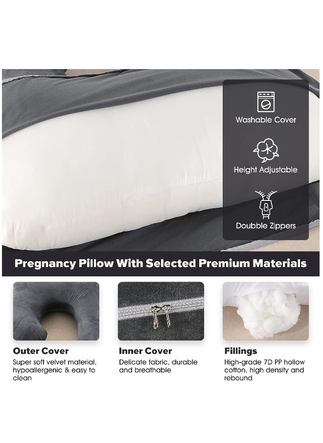 Pregnancy Pillows, Full Body Pillow with Removable Velvet Cover, Maternity Pillow for Pregnant Women (Black)