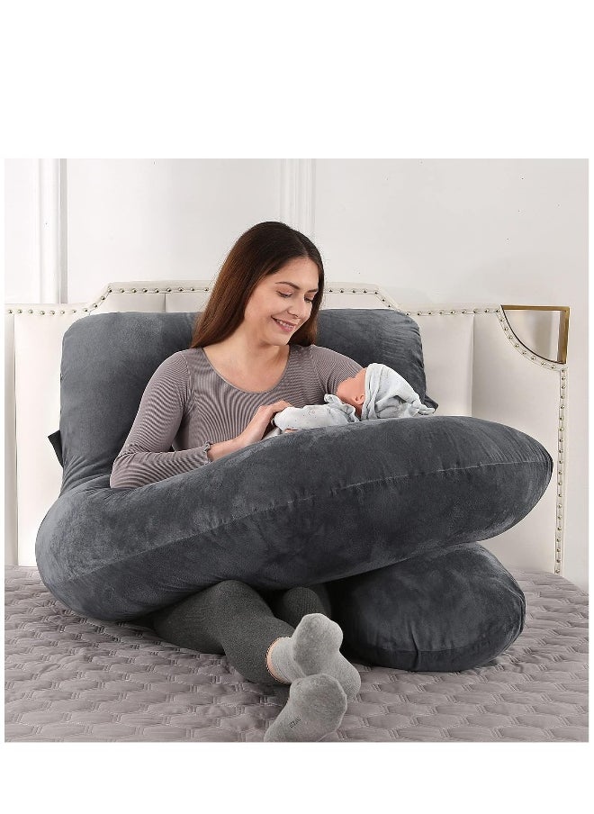 Pregnancy Pillows, Full Body Pillow with Removable Velvet Cover, Maternity Pillow for Pregnant Women (Black)