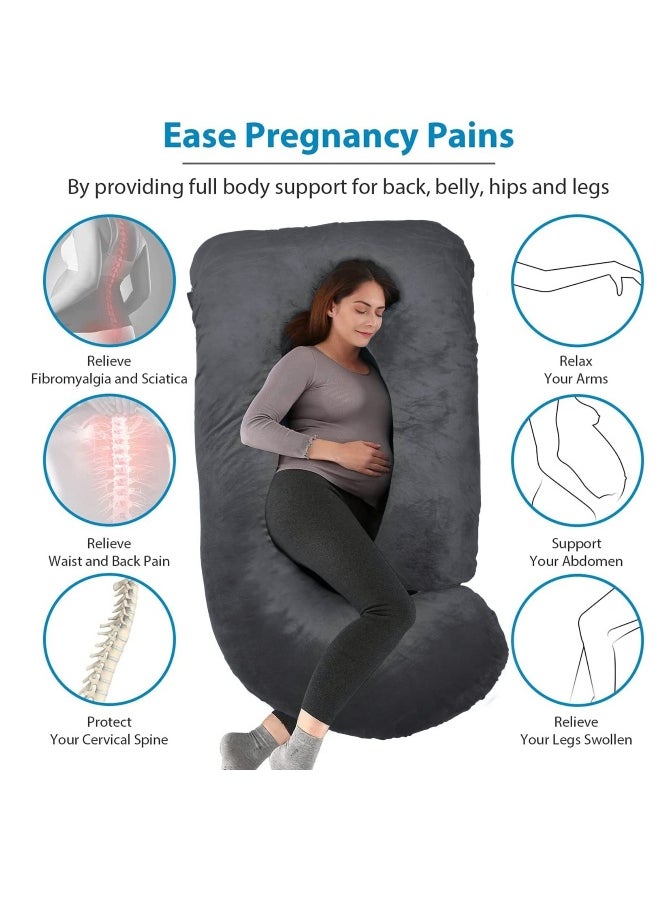 Pregnancy Pillows, Full Body Pillow with Removable Velvet Cover, Maternity Pillow for Pregnant Women (Black)