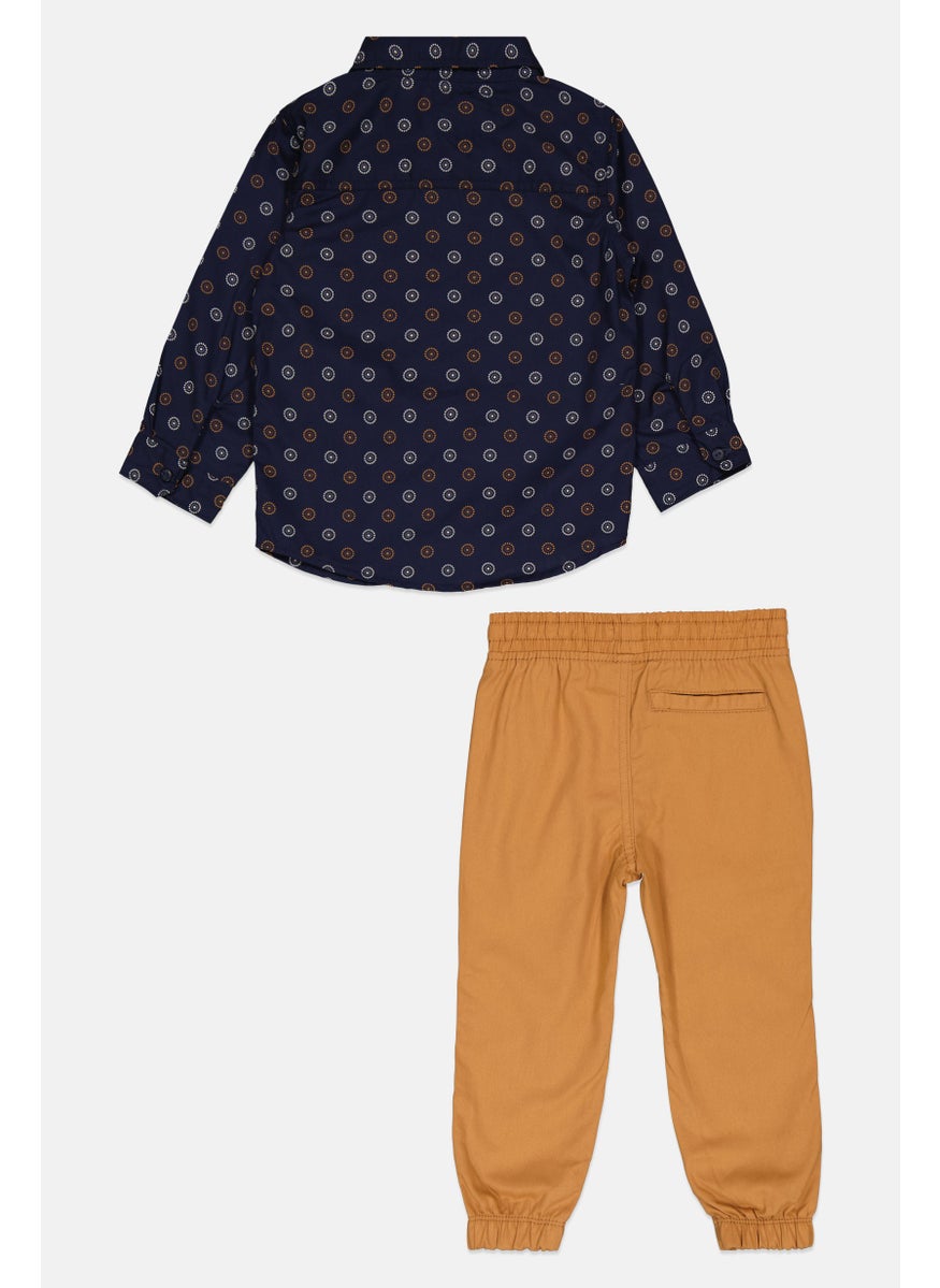 Toddlers Boy 2 Pieces Allover Print Shirt And Jogger Pants Set, Navy
