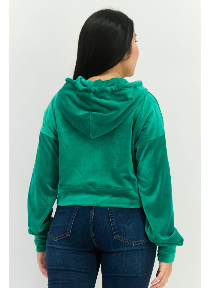 Women Hooded Plain Sweatshirt, Green