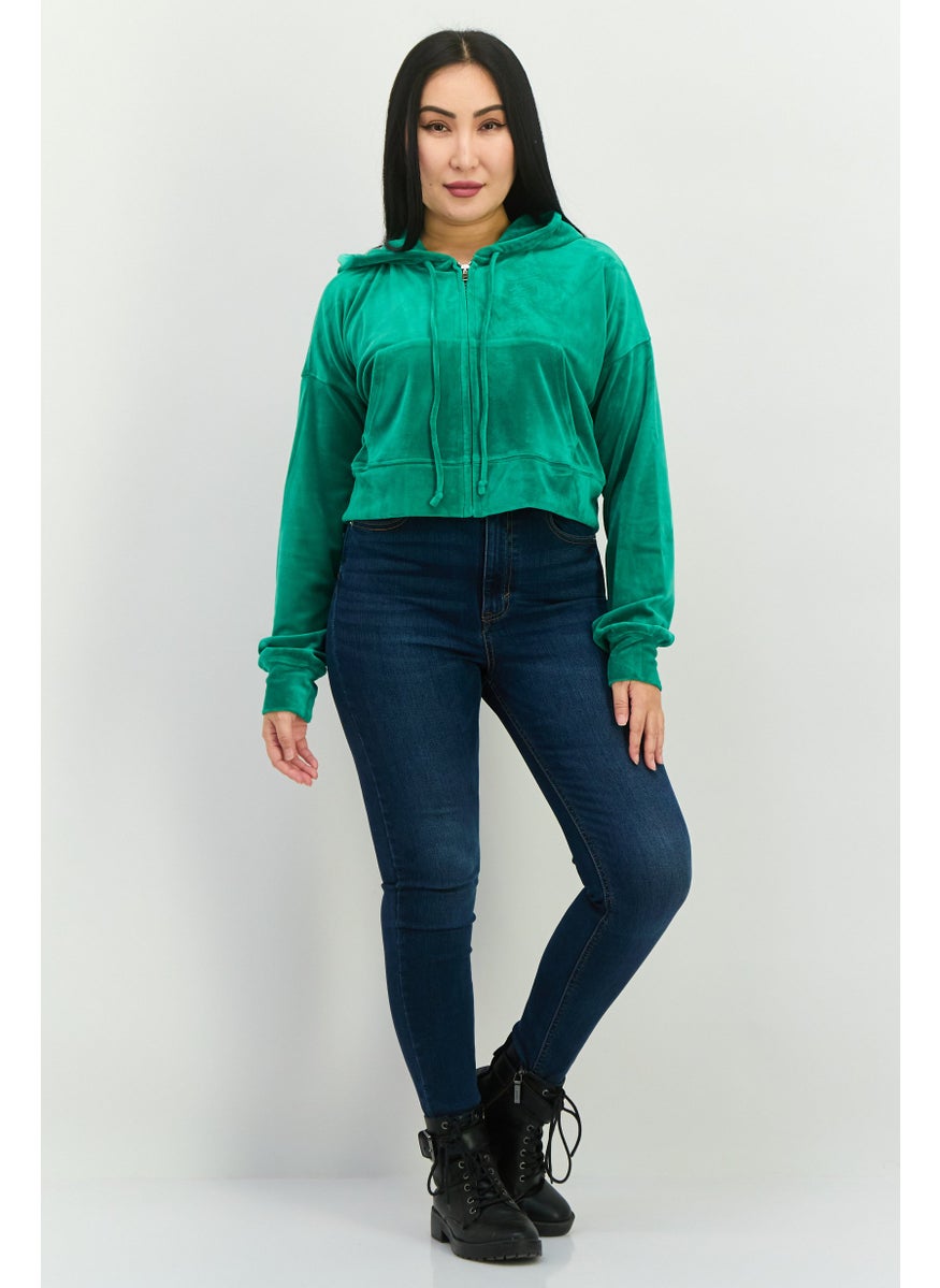 Women Hooded Plain Sweatshirt, Green