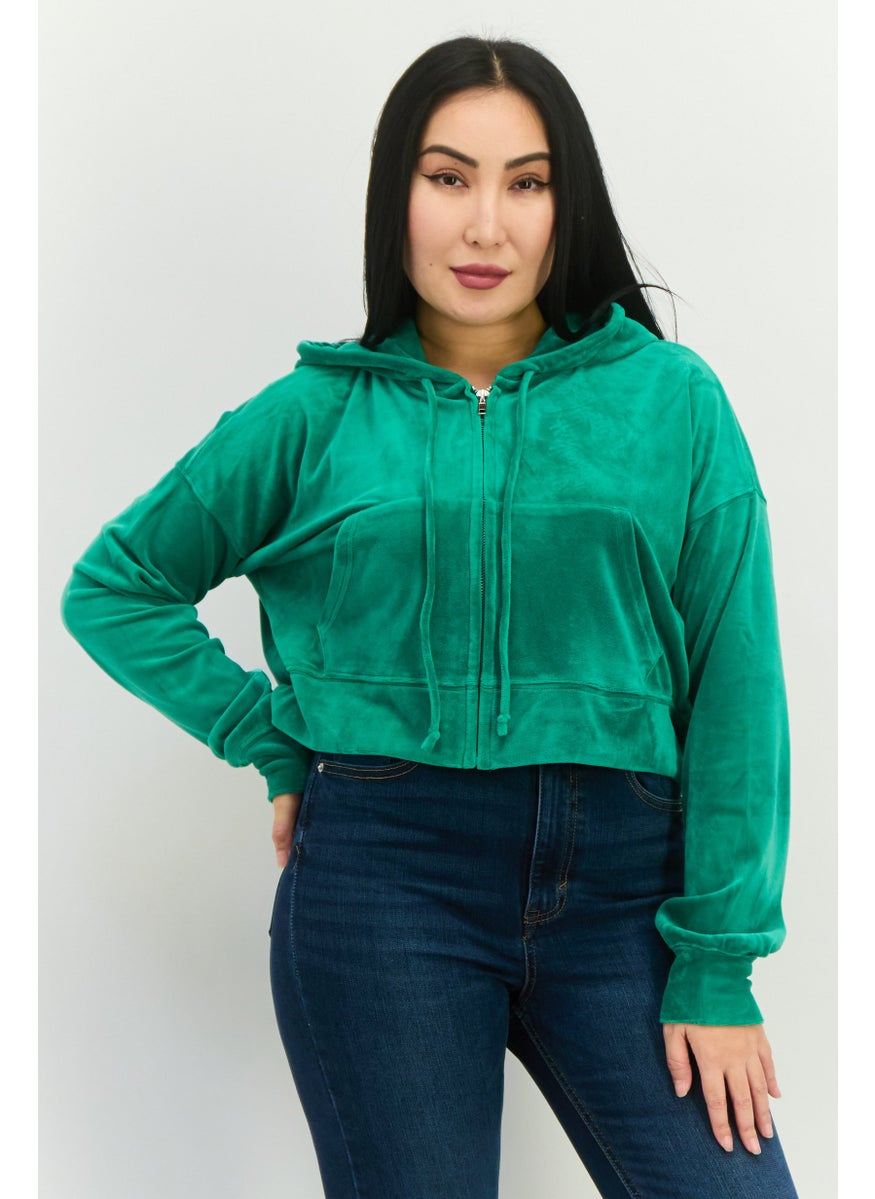 Women Hooded Plain Sweatshirt, Green